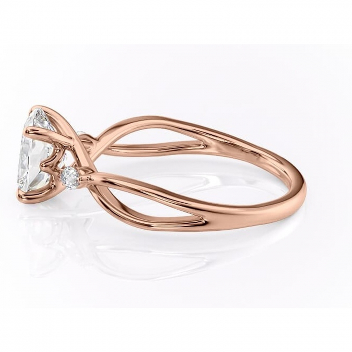 Inel de logodnă Mirabel din aur Rose 14kt cu moissanite tăietură pernă – Pietre laterale rafinată pentru profil mediu | Personalizează și configurează gratuit online [6]