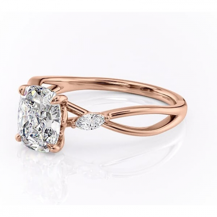 Inel de logodnă Mirabel din aur Rose 14kt cu moissanite tăietură pernă – Pietre laterale rafinată pentru profil mediu | Personalizează și configurează gratuit online [7]