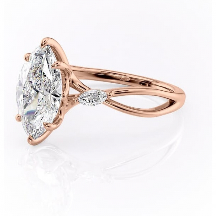 Inel de logodnă Mirabel din aur Rose 14kt cu moissanite tăietură marquise – Pietre laterale rafinată pentru profil mediu | Personalizează și configurează gratuit online [7]