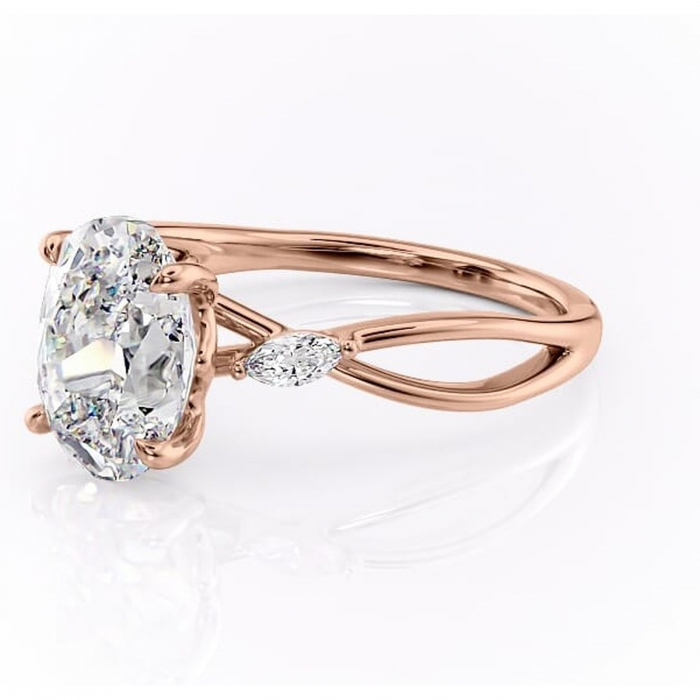 Inel de logodnă Mirabel din aur Rose 18kt cu moissanite tăietură ovală – Pietre laterale rafinată pentru profil mediu | Personalizează și configurează gratuit online [7]