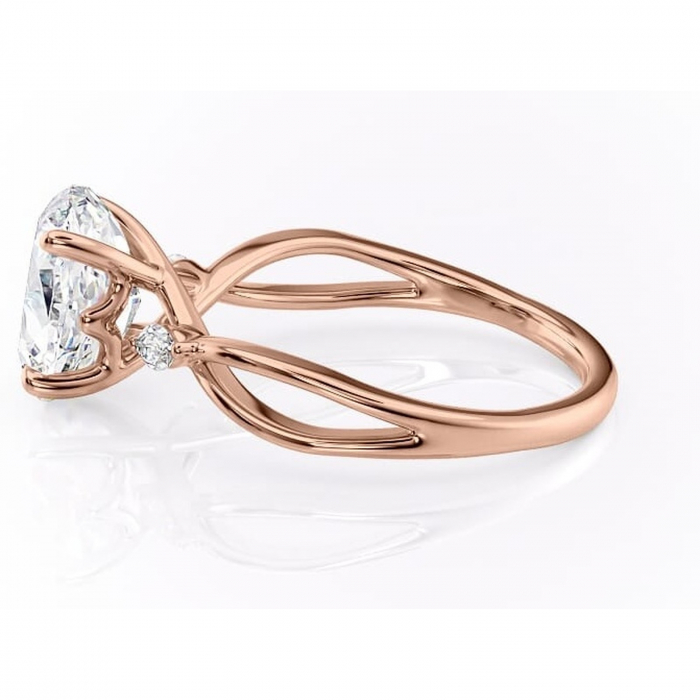 Inel de logodnă Mirabel din aur Rose 18kt cu moissanite tăietură ovală – Pietre laterale rafinată pentru profil mediu | Personalizează și configurează gratuit online [6]