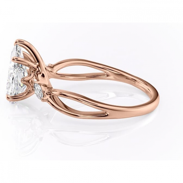 Inel de logodnă Mirabel din aur Rose 14kt cu moissanite tăietură pară – Pietre laterale rafinată pentru profil mediu | Personalizează și configurează gratuit online [6]