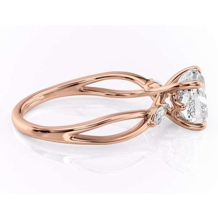 Inel de logodnă Mirabel din aur Rose 14kt cu moissanite tăietură pernă – Pietre laterale rafinată pentru profil mediu | Personalizează și configurează gratuit online [2]