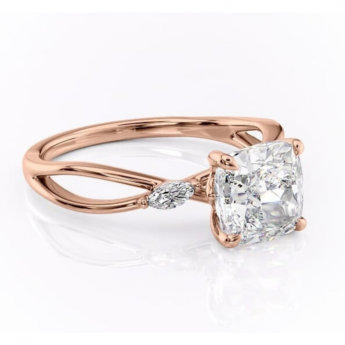 Inel de logodnă Mirabel din aur Rose 14kt cu moissanite tăietură pernă – Pietre laterale rafinată pentru profil mediu | Personalizează și configurează gratuit online [1]