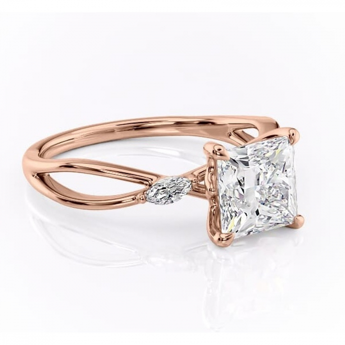 Inel de logodnă Mirabel din aur Rose 14kt cu moissanite tăietură princess – Pietre laterale rafinată pentru profil mediu | Personalizează și configurează gratuit online [1]