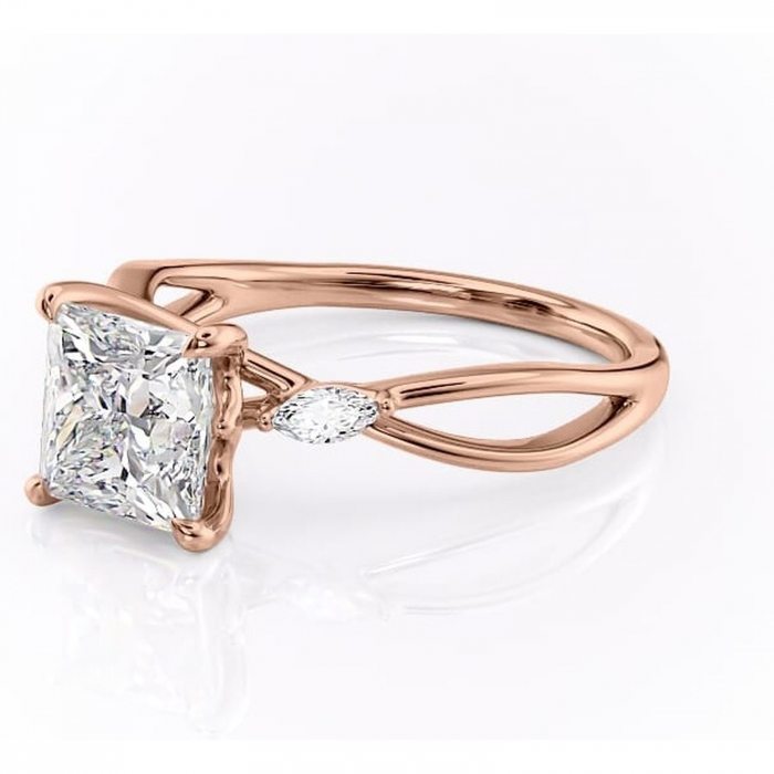 Inel de logodnă Mirabel din aur Rose 14kt cu moissanite tăietură princess – Pietre laterale rafinată pentru profil mediu | Personalizează și configurează gratuit online [7]