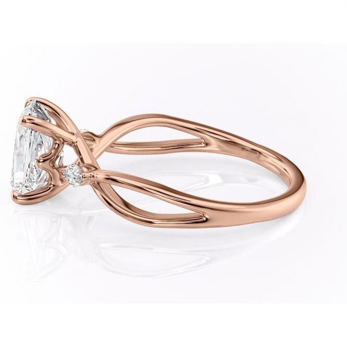 Inel de logodnă Mirabel din aur Rose 18kt cu moissanite tăietură radiantă – Pietre laterale rafinată pentru profil mediu | Personalizează și configurează gratuit online [6]