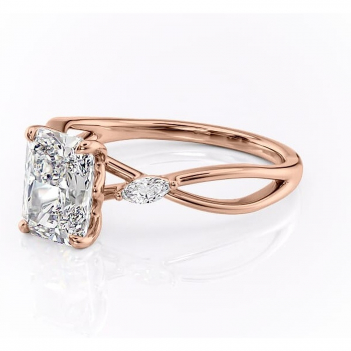 Inel de logodnă Mirabel din aur Rose 18kt cu moissanite tăietură radiantă – Pietre laterale rafinată pentru profil mediu | Personalizează și configurează gratuit online [7]