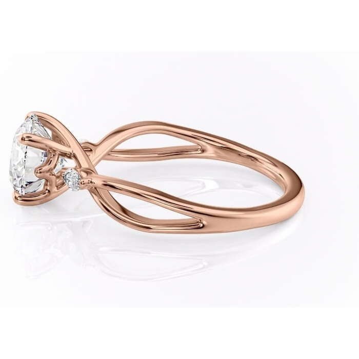 Inel de logodnă Mirabel din aur Rose 14kt cu moissanite tăietură rotundă – Pietre laterale rafinată pentru profil mediu | Personalizează și configurează gratuit online [6]
