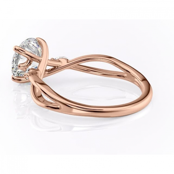 Inel de logodnă Mirabel din aur Rose 14kt cu moissanite tăietură rotundă – Pietre laterale rafinată pentru profil mediu | Personalizează și configurează gratuit online [5]