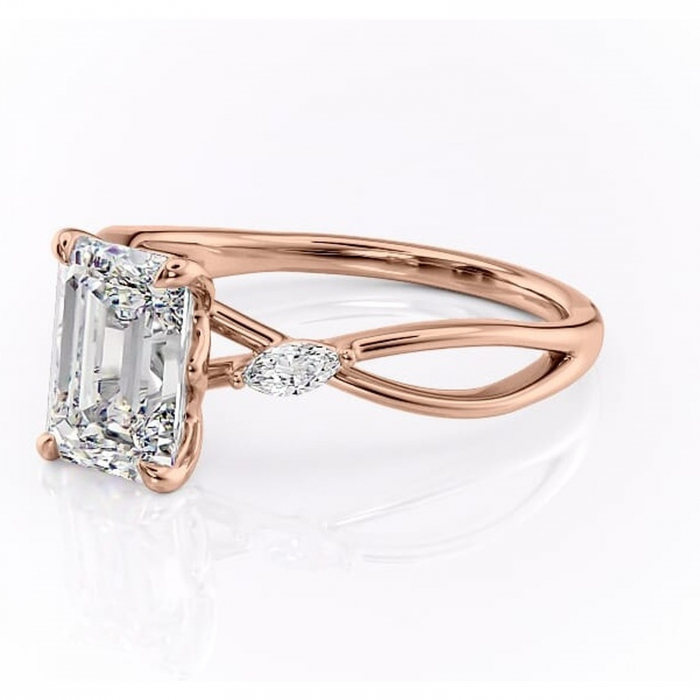 Inel de logodnă Mirabel din aur Rose 14kt cu moissanite tăietură smarald – Pietre laterale rafinată pentru profil mediu | Personalizează și configurează gratuit online [7]