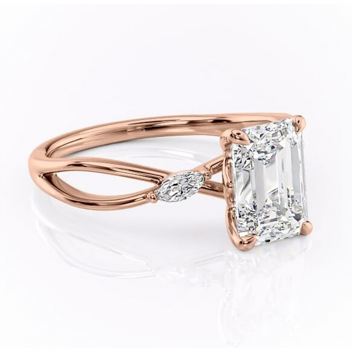 Inel de logodnă Mirabel din aur Rose 14kt cu moissanite tăietură smarald – Pietre laterale rafinată pentru profil mediu | Personalizează și configurează gratuit online [1]