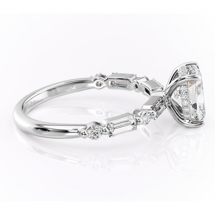 Inel de logodnă Moonstone din aur Alb 14kt cu moissanite tăietură asscher – Pietre laterale rafinată pentru profil înalt | Personalizează și configurează gratuit online [2]