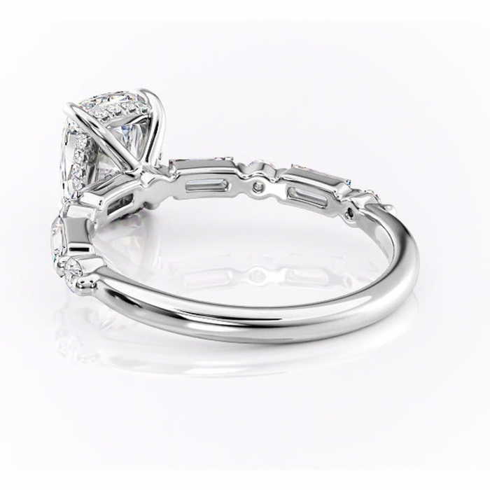 Inel de logodnă Moonstone din aur Alb 14kt cu moissanite tăietură asscher – Pietre laterale rafinată pentru profil înalt | Personalizează și configurează gratuit online [4]