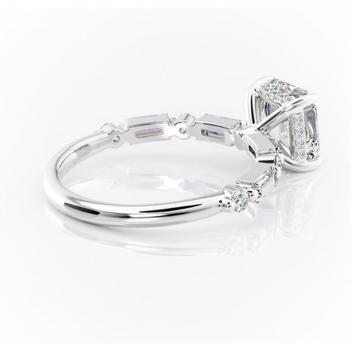 Inel de logodnă Moonstone din aur Alb 14kt cu moissanite tăietură asscher – Pietre laterale rafinată pentru profil înalt | Personalizează și configurează gratuit online [3]