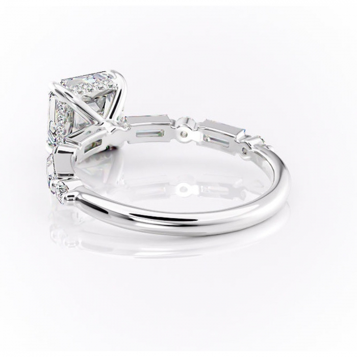 Inel de logodnă Moonstone din aur Alb 14kt cu moissanite tăietură asscher – Pietre laterale rafinată pentru profil înalt | Personalizează și configurează gratuit online [4]