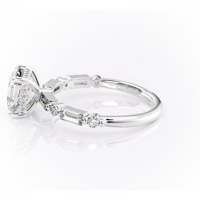 Inel de logodnă Moonstone din aur Alb 14kt cu moissanite tăietură asscher – Pietre laterale rafinată pentru profil înalt | Personalizează și configurează gratuit online [6]