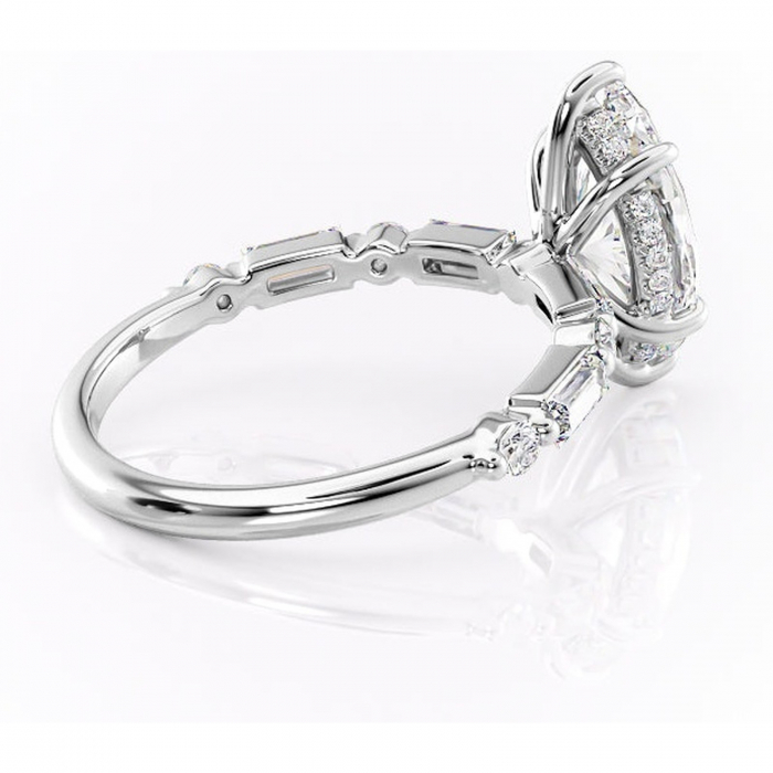 Inel de logodnă Moonstone din aur Alb 14kt cu moissanite tăietură marquise – Pietre laterale rafinată pentru profil înalt | Personalizează și configurează gratuit online [3]