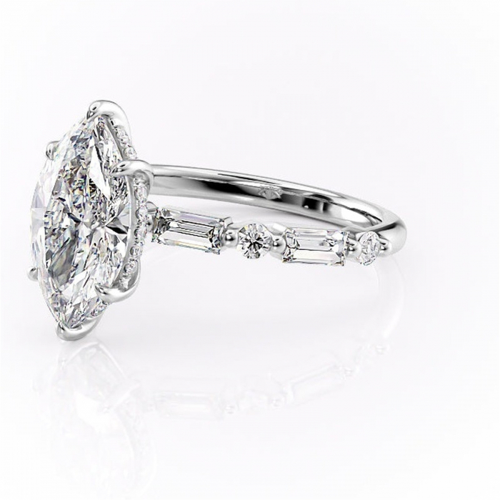 Inel de logodnă Moonstone din aur Alb 14kt cu moissanite tăietură marquise – Pietre laterale rafinată pentru profil înalt | Personalizează și configurează gratuit online [7]