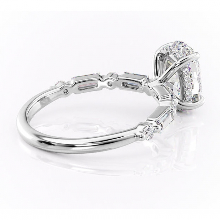 Inel de logodnă Moonstone din aur Alb 14kt cu moissanite tăietură ovală – Pietre laterale rafinată pentru profil înalt | Personalizează și configurează gratuit online [3]