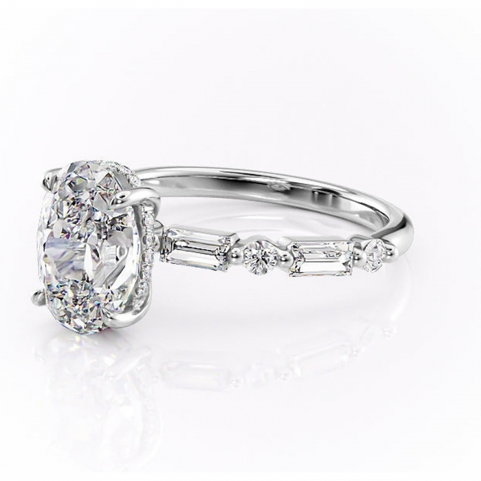 Inel de logodnă Moonstone din aur Alb 14kt cu moissanite tăietură ovală – Pietre laterale rafinată pentru profil înalt | Personalizează și configurează gratuit online [7]