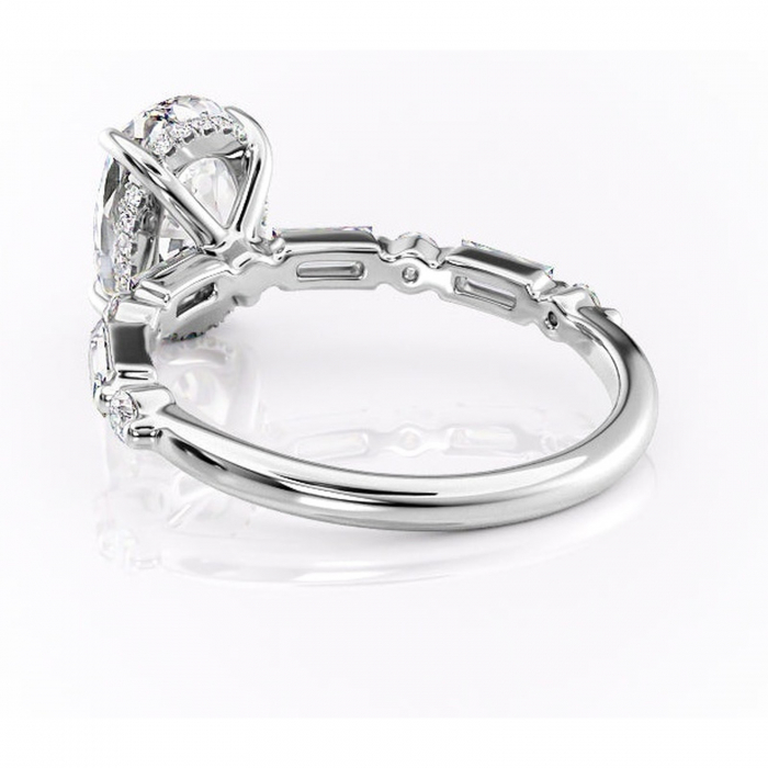 Inel de logodnă Moonstone din aur Alb 14kt cu moissanite tăietură ovală – Pietre laterale rafinată pentru profil înalt | Personalizează și configurează gratuit online [4]