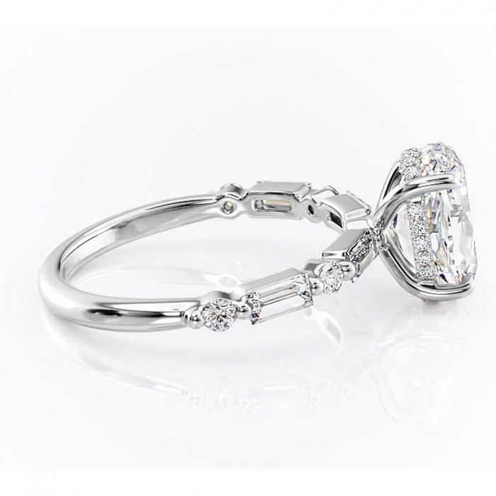 Inel de logodnă Moonstone din aur Alb 14kt cu moissanite tăietură ovală – Pietre laterale rafinată pentru profil înalt | Personalizează și configurează gratuit online [2]