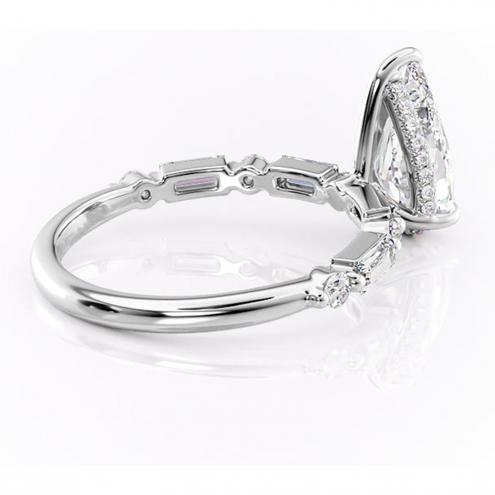 Inel de logodnă Moonstone din aur Alb 14kt cu moissanite tăietură pară – Pietre laterale rafinată pentru profil înalt | Personalizează și configurează gratuit online [3]
