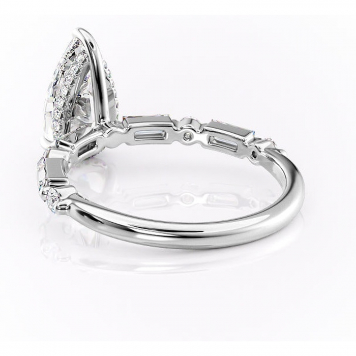 Inel de logodnă Moonstone din aur Alb 14kt cu moissanite tăietură pară – Pietre laterale rafinată pentru profil înalt | Personalizează și configurează gratuit online [4]