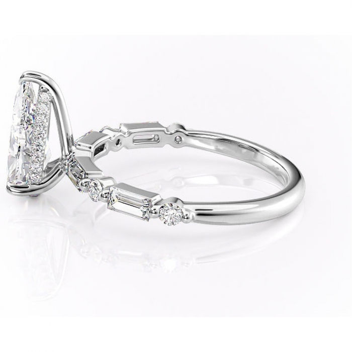 Inel de logodnă Moonstone din aur Alb 14kt cu moissanite tăietură pară – Pietre laterale rafinată pentru profil înalt | Personalizează și configurează gratuit online [6]