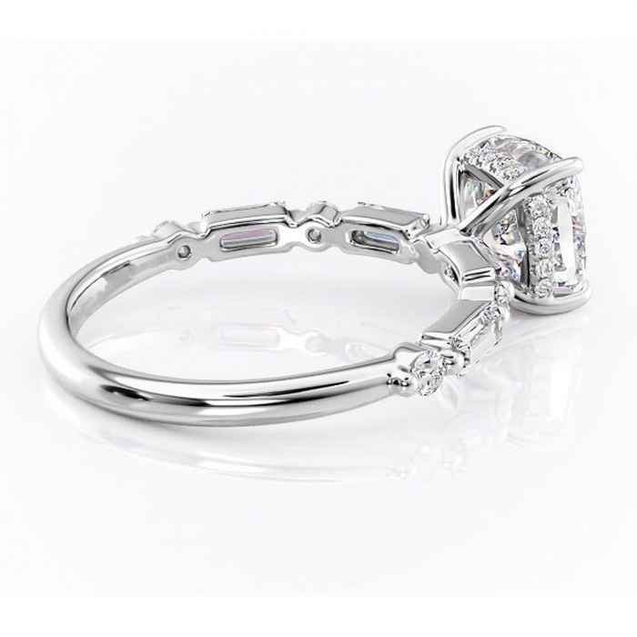 Inel de logodnă Moonstone din aur Alb 14kt cu moissanite tăietură pernă – Pietre laterale rafinată pentru profil înalt | Personalizează și configurează gratuit online [3]
