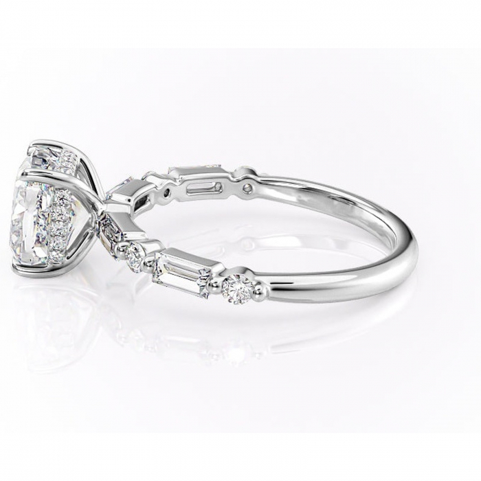 Inel de logodnă Moonstone din aur Alb 14kt cu moissanite tăietură pernă – Pietre laterale rafinată pentru profil înalt | Personalizează și configurează gratuit online [6]