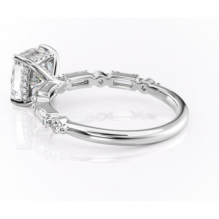 Inel de logodnă Moonstone din aur Alb 14kt cu moissanite tăietură pernă – Pietre laterale rafinată pentru profil înalt | Personalizează și configurează gratuit online [5]