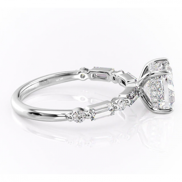 Inel de logodnă Moonstone din aur Alb 14kt cu moissanite tăietură pernă – Pietre laterale rafinată pentru profil înalt | Personalizează și configurează gratuit online [2]