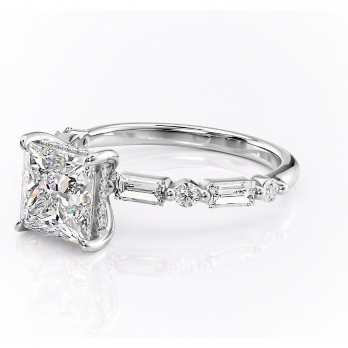 Inel de logodnă Moonstone din aur Alb 14kt cu moissanite tăietură princess – Pietre laterale rafinată pentru profil înalt | Personalizează și configurează gratuit online [7]