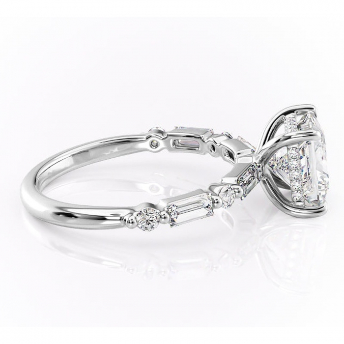 Inel de logodnă Moonstone din aur Alb 14kt cu moissanite tăietură princess – Pietre laterale rafinată pentru profil înalt | Personalizează și configurează gratuit online [2]