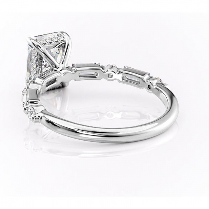 Inel de logodnă Moonstone din aur Alb 18kt cu moissanite tăietură radiantă – Pietre laterale rafinată pentru profil înalt | Personalizează și configurează gratuit online [4]