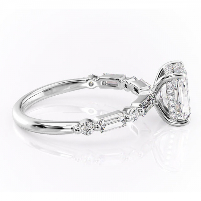 Inel de logodnă Moonstone din aur Alb 18kt cu moissanite tăietură radiantă – Pietre laterale rafinată pentru profil înalt | Personalizează și configurează gratuit online [2]