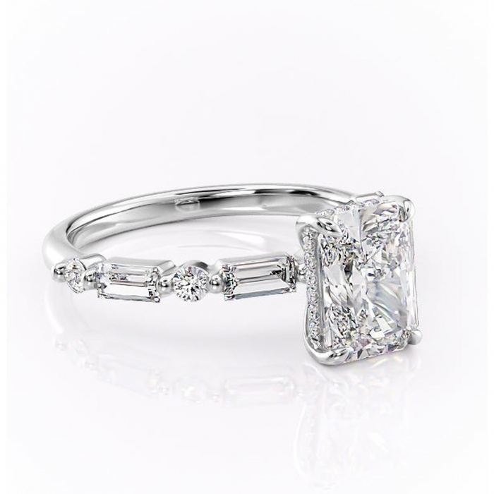 Inel de logodnă Moonstone din aur Alb 18kt cu moissanite tăietură radiantă – Pietre laterale rafinată pentru profil înalt | Personalizează și configurează gratuit online [1]