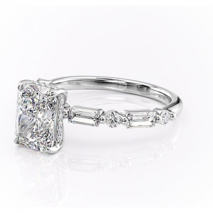 Inel de logodnă Moonstone din aur Alb 18kt cu moissanite tăietură radiantă – Pietre laterale rafinată pentru profil înalt | Personalizează și configurează gratuit online [7]