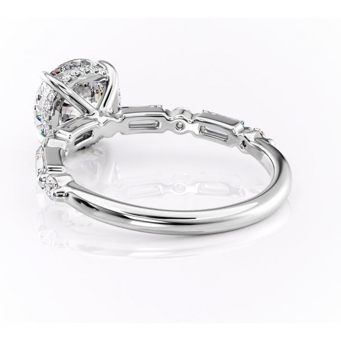 Inel de logodnă Moonstone din aur Alb 14kt cu moissanite tăietură rotundă – Pietre laterale rafinată pentru profil înalt | Personalizează și configurează gratuit online [4]