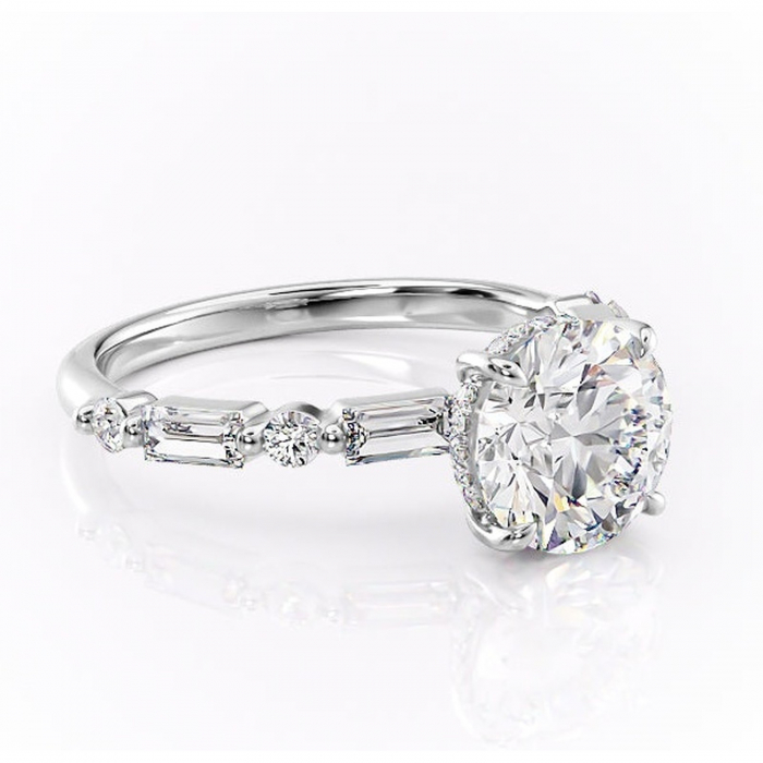 Inel de logodnă Moonstone din aur Alb 14kt cu moissanite tăietură rotundă – Pietre laterale rafinată pentru profil înalt | Personalizează și configurează gratuit online [1]