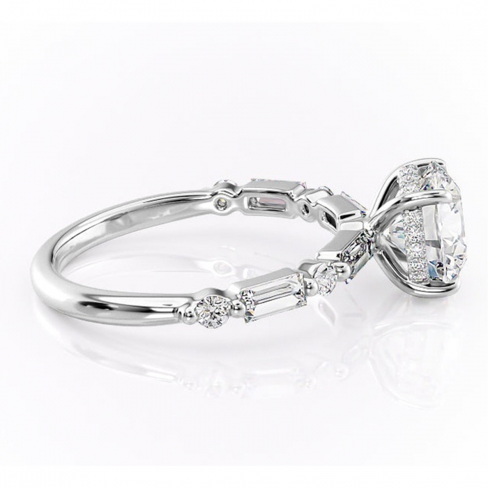 Inel de logodnă Moonstone din aur Alb 14kt cu moissanite tăietură rotundă – Pietre laterale rafinată pentru profil înalt | Personalizează și configurează gratuit online [2]