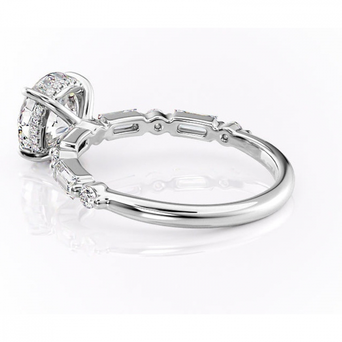 Inel de logodnă Moonstone din aur Alb 14kt cu moissanite tăietură rotundă – Pietre laterale rafinată pentru profil înalt | Personalizează și configurează gratuit online [5]