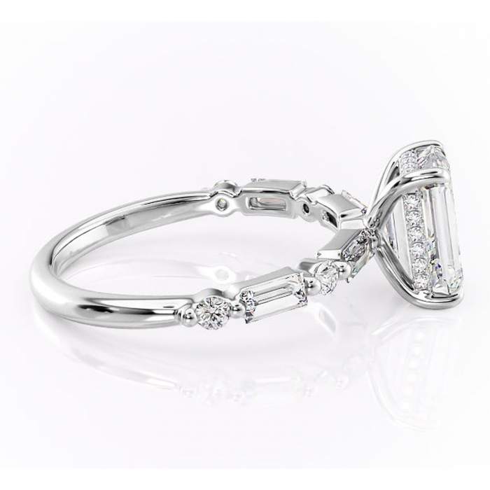 Inel de logodnă Moonstone din aur Alb 14kt cu moissanite tăietură smarald – Pietre laterale rafinată pentru profil înalt | Personalizează și configurează gratuit online [2]