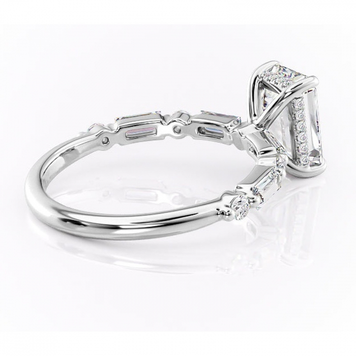 Inel de logodnă Moonstone din aur Alb 14kt cu moissanite tăietură smarald – Pietre laterale rafinată pentru profil înalt | Personalizează și configurează gratuit online [3]