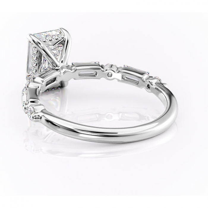 Inel de logodnă Moonstone din aur Alb 14kt cu moissanite tăietură smarald – Pietre laterale rafinată pentru profil înalt | Personalizează și configurează gratuit online [4]