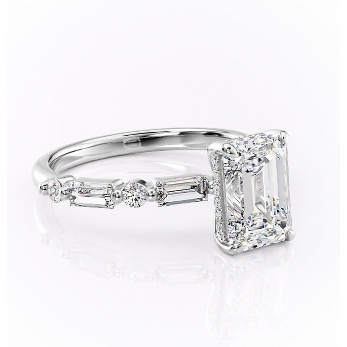 Inel de logodnă Moonstone din aur Alb 14kt cu moissanite tăietură smarald – Pietre laterale rafinată pentru profil înalt | Personalizează și configurează gratuit online [1]