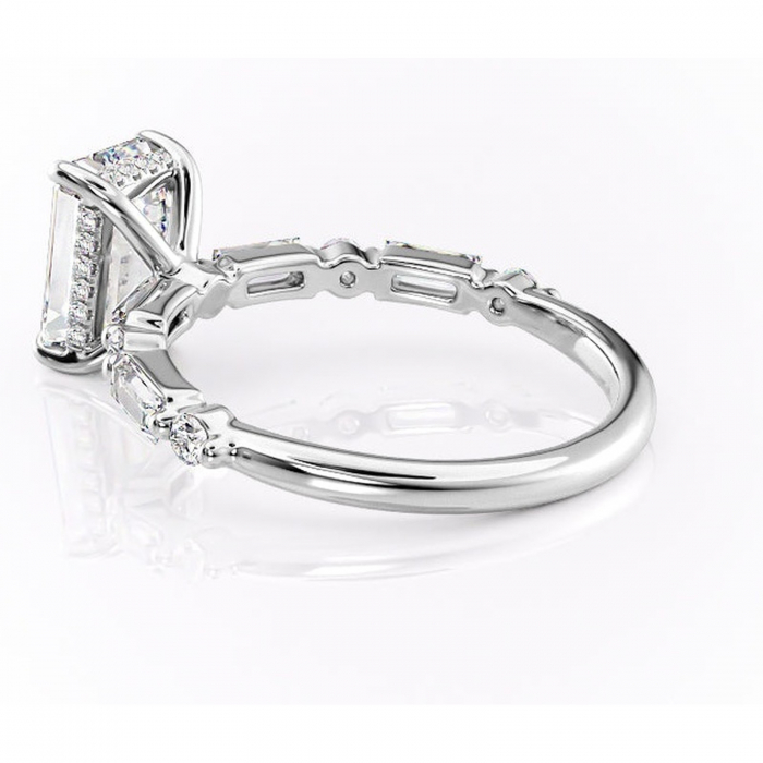 Inel de logodnă Moonstone din aur Alb 14kt cu moissanite tăietură smarald – Pietre laterale rafinată pentru profil înalt | Personalizează și configurează gratuit online [5]