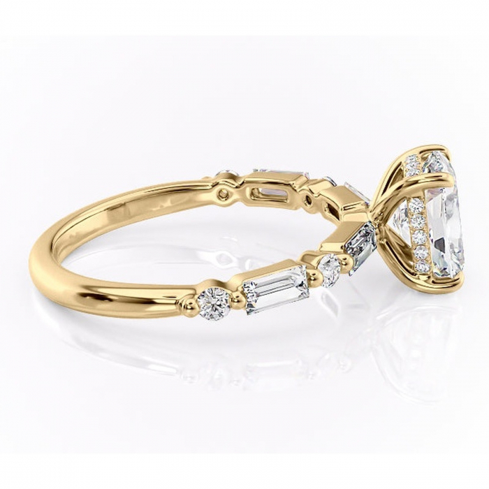 Inel de logodnă Moonstone din aur Galben 14kt cu moissanite tăietură asscher – Pietre laterale rafinată pentru profil înalt | Personalizează și configurează gratuit online [2]